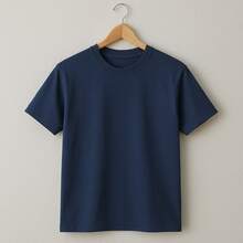 KIT 5 Basic Plain T-Shirts 100% Cotton 30.1 Unisex - 白色+白色+白色+藏青色+藏青色 - 查看 3
