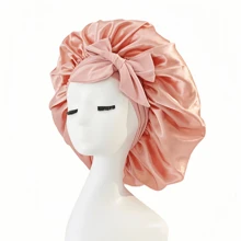 1 Pc Luxury Satin Sleep Cap With Adjustable Bow Tie - Lightweight Hair Care Cap For Curly/Braided/Natural Hair, Available In Multiple Colors, Essential For Nighttime Hair Care, Soft And Close Fit For Hair, Premium Bathroom Accessories, Barber Salon Hair Products And Accessories, Beauty Travel Essentials