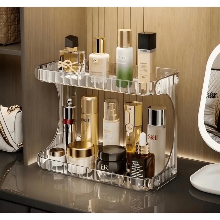 Bathroom Organizer 2 Tiers Acrylic Makeup Shelf Large Capacity Lipstick Cosmetic Holder - 無色 - 查看 1