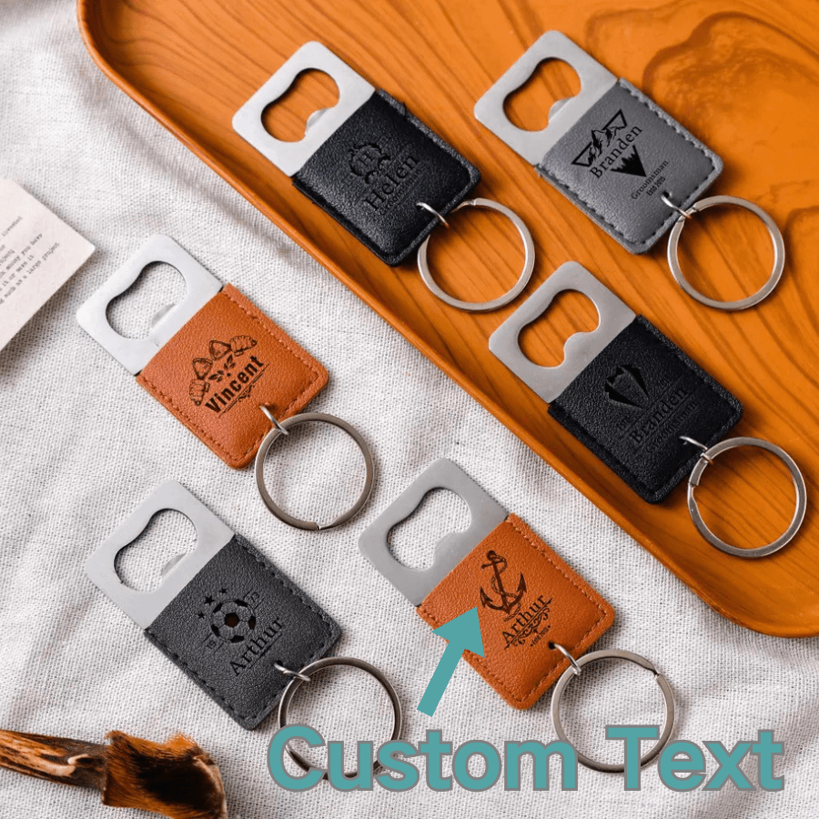 Personalized Faux Leather Keychain Bottle Opener, Customizable Groomsmen Gift, Customized Name Bottle Opener, Party Favors, Men's Practical Gifts, Gifts For Dad, Gifts For Boyfriend, Birthday Gifts, Suitable For All Seasons