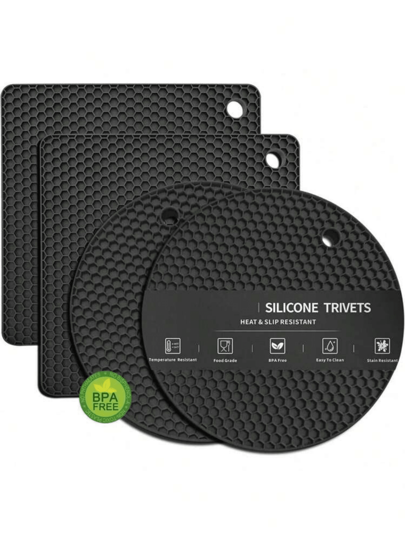 4 Pieces Silicone Trivet Set - Heat Resistant Non-Slip Pot Holders, Kitchen Hot Pads, Durable Hand Wash Silicone Mats, Multi-Purpose Bottle Opener And Coasters