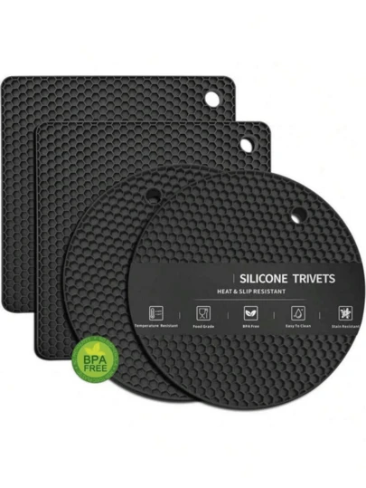 2/4pcs Silicone Heat Resistant Mat Set - Heat Resistant Non-Slip Pot Holders, Kitchen Trivet Mats, Washable Silicone Pads, Multi-Function Bottle Opener And Coasters (Actual Product Does Not Include Cardboard)