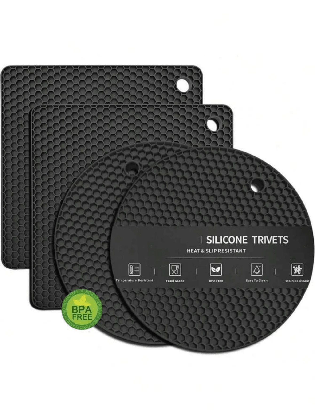 2/4件套硅胶隔热垫套装 - 耐热防滑锅垫、厨房隔热垫、可水洗硅胶垫、多功能开瓶器和杯垫（实际产品不含纸板） - 彩色 - 查看 1