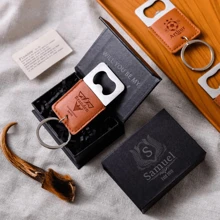 Personalized Faux Leather Keychain Bottle Opener, Customizable Groomsmen Gift, Customized Name Bottle Opener, Party Favors, Men's Practical Gifts, Gifts For Dad, Gifts For Boyfriend, Birthday Gifts, Suitable For All Seasons