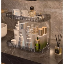Bathroom Organizer 2 Tiers Acrylic Makeup Shelf Large Capacity Lipstick Cosmetic Holder - 灰色 - 查看 1