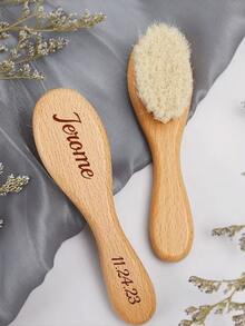 Customized Text Logo Baby Wool Brush, Kids Scrubbing Bath Massage Brush, Newborn Hair Washing Shower Cleaning Care Brush, Christening Birth Birthday Baby Shower Gift
