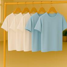 KIT 5 Basic Plain T-Shirts 100% Cotton 30.1 Unisex - Trắng + Trắng + Trắng + Xanh nhạt + Xanh nhạt - Xem 1