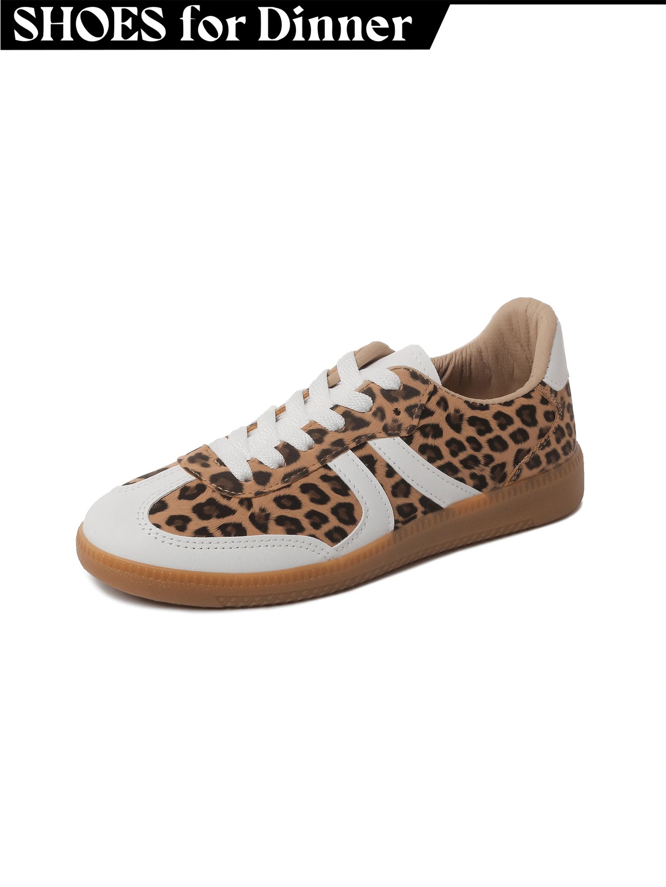 Women's Red Black Leopard Beige Gold Retro German Trainers – Lace-Up Low-Top Casual Sneakers [Size Up Half Size] - 豹 - 查看 1