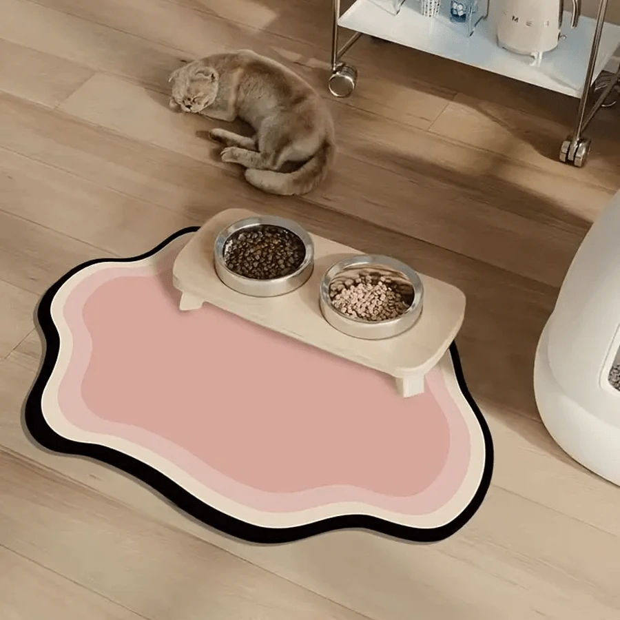 Non-Slip Cat Feeding Mat - Leak-Proof, Easy To Clean, Silica Mud Material, Perfect For Cats, Pet Food Storage|Stylish Cat Mat| Cat Mat