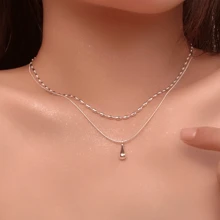 1 pieza Collar de dos capas de gota de agua y cuentas de plata esterlina 925 hipoalergénico, collar elegante minimalista personalizado, regalo ideal para mujeres en el Día de San Valentín o Día de la Madre, viene con caja de regalo antioxidante