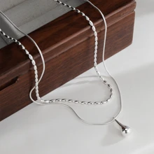 1 pieza Collar de dos capas de gota de agua y cuentas de plata esterlina 925 hipoalergénico, collar elegante minimalista personalizado, regalo ideal para mujeres en el Día de San Valentín o Día de la Madre, viene con caja de regalo antioxidante