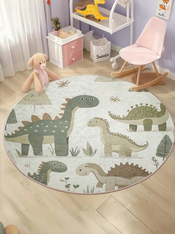Soft Modern Cartoon Dinosaur Round Mat | Suitable For Living Room And Bedroom Decor, Playful Design, All Season Use, Room Decor, Decorative Mat, Dinosaur Room Decor
