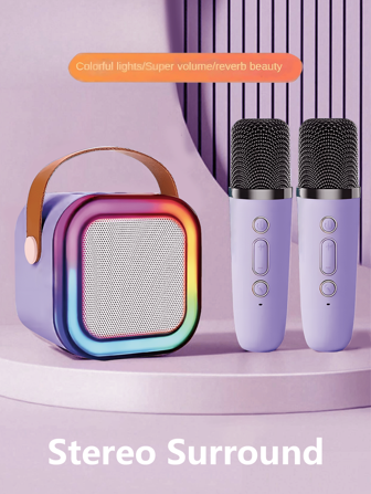 便携式无线卡拉 OK 扬声器，带无线麦克风，HlFl 立体声 KTV 扬声器系统，带 RGB 彩色 LED 灯的无线扬声器，可修改语音，适合户外、运动、旅行的卡拉 OK 机，是家庭聚会、生日礼物的最佳礼物