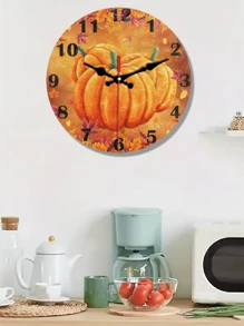 1 件 10 英寸/12 英寸秋季枫叶南瓜图案挂钟，静音无滴答声电池供电，复古挂钟，石英模拟静音卧室客厅圣诞装饰