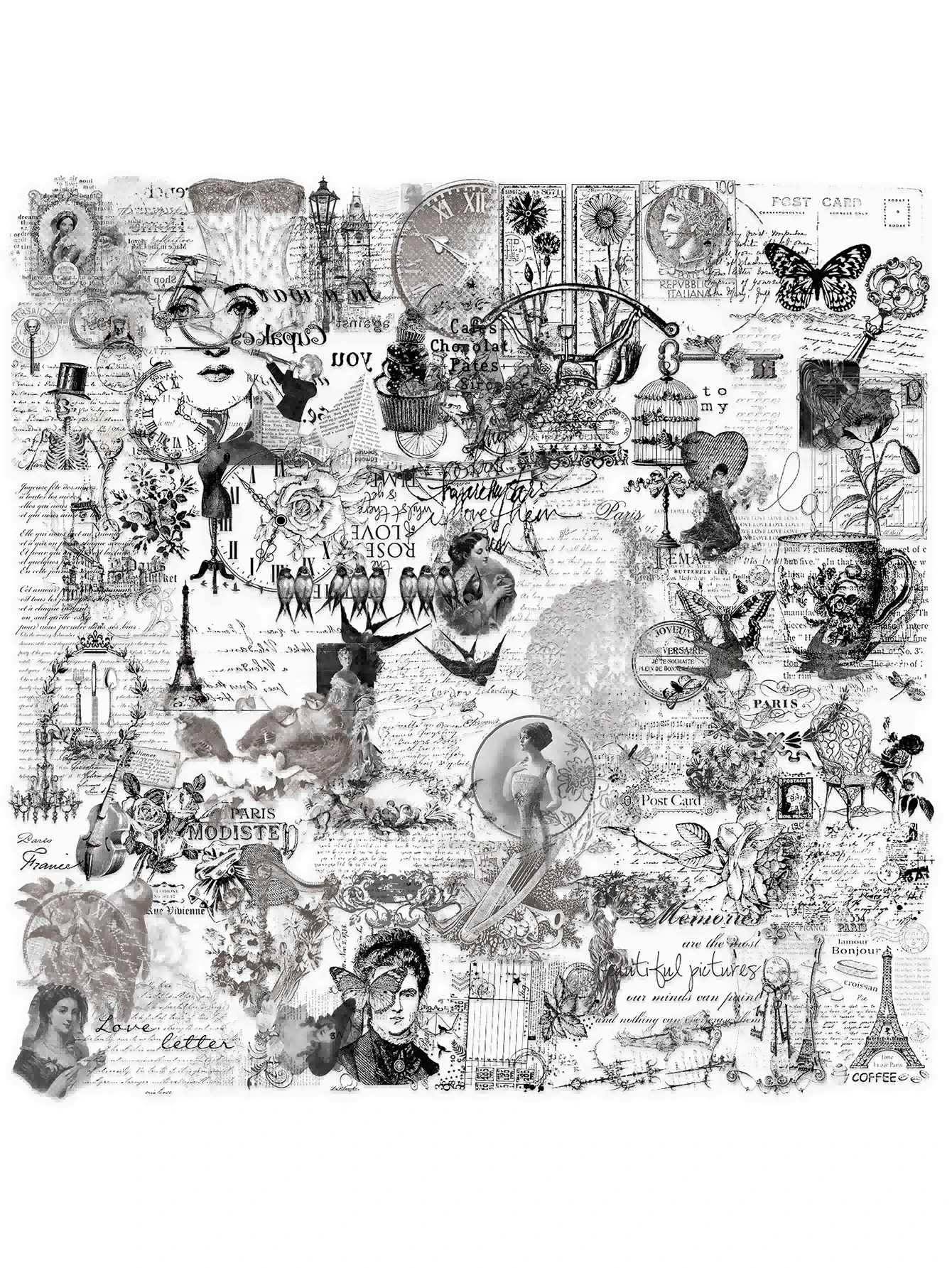 58 片透明复古邮票和剪贴画贴纸，个性化自粘 PET 贴纸，装饰行李箱，电脑手机壳，水瓶，个性化剪贴簿用品，适用于学校用品，返校