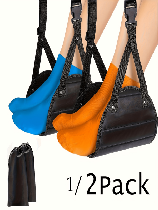 1pc Adjustable Airplane Foot Rest - Nylon Ergonomic Leg Support, Suitable For Travel, Travel Essentials, Sit-Up Knee Support, Arthritis, Office And Commuting - Portable Black Foot Support Accessory