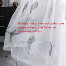 1pc Nordic Style Small Tree Embroidered Sheer Curtain, Rod Pocket Design, Fresh & Sweet