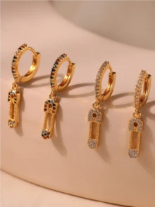 cheruik 2 件 18K 镀金彩色方晶锆石别针耳环，时尚金属多色锆石回形针耳环夹，多色锆石耳扣，适合女士佩戴以及生日、节日、婚礼和周年纪念礼物 - 別針耳環 - 查看 9