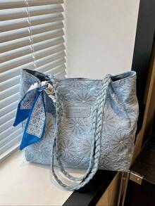 1 件女士时尚通勤大容量印花托特包、单肩包、四季皆宜 - 藍色 - 查看 5