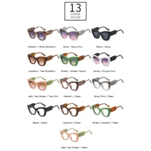 SO&EI Ins Popular Fashion Oversized Cat Eye  Women Contrast Color Shades  Men Jelly Color Gradient Sun Glasses - 圖案清除_清除 - 查看 2