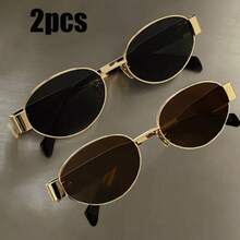 2pcs Unisex Retro Oval Metal Fashion Eyeglasses, Classic Decor Eyewear For Outdoor Travel Beach Holiday Casual Daily Wear, Driving - Nhiều màu - Xem 1