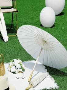 1 Peça Sombrinha de Papel Branca - Guarda-sol Redondo Clássico de Proteção Solar, Cabo de Madeira, Decoração Estilo Chinês Japonês para Casamento, Festa da Noiva, Artesanato DIY e Atividades ao Ar Livre, Haste de Madeira, Decoração de Casamento, Cor Vibrante