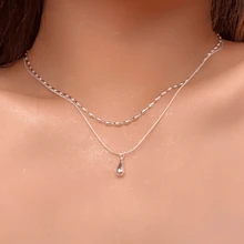 1 pieza Collar de dos capas de gota de agua y cuentas de plata esterlina 925 hipoalergénico, collar elegante minimalista personalizado, regalo ideal para mujeres en el Día de San Valentín o Día de la Madre, viene con caja de regalo antioxidante
