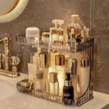 Bathroom Organizer 2 Tiers Acrylic Makeup Shelf Large Capacity Lipstick Cosmetic Holder - 灰色 - 查看 6