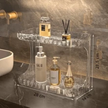 Bathroom Organizer 2 Tiers Acrylic Makeup Shelf Large Capacity Lipstick Cosmetic Holder - 無色 - 查看 2