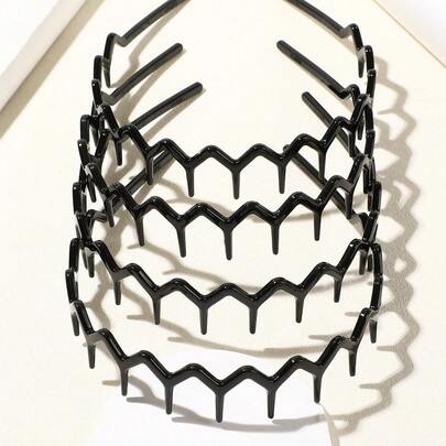 4 Pcs Wavy Teeth Black Headbands, Simple , Non-Slip, Suitable For Face Washing, Skin Care, Both Women & Men, Hair Band, Hair Hoop, Zig Zag Headband, Hair Accessories ,Gifts ,Hairband For Women Head Accessories