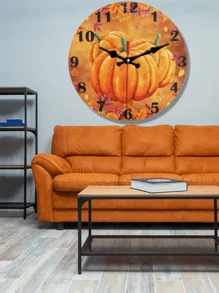1 件 10 英寸/12 英寸秋季枫叶南瓜图案挂钟，静音无滴答声电池供电，复古挂钟，石英模拟静音卧室客厅圣诞装饰