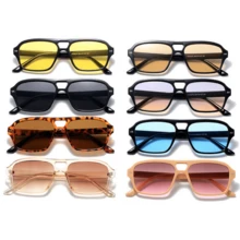 SO&EI Retro Double Bridges Women Square  Fashion Gradient Eyewear Trending Men Ocean Lens Sun Glasses Shades - 黑灰橙_Orange - 查看 2