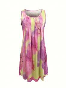 Women's Casual And Fashionable Tie Dye Pleated Sleeveless Dress - 紫色 - 查看 3