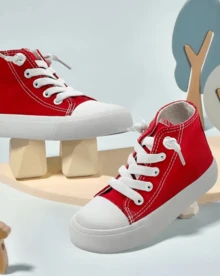Zapatos deportivos casuales de lona para bebé niño y niña – Calzado liviano con suela blanda para primavera, otoño y todo el año – Zapatillas cómodas y flexibles 4 estaciones 12mx-21mx Hecho en Mexico lona blanco rosa negro naranja lila purpura verde rojo - Rojo - Ver 2