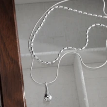 1 pieza Collar de dos capas de gota de agua y cuentas de plata esterlina 925 hipoalergénico, collar elegante minimalista personalizado, regalo ideal para mujeres en el Día de San Valentín o Día de la Madre, viene con caja de regalo antioxidante
