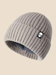 1顶骷髅头图案纯色针织帽，男士冬季加绒保暖休闲柔软舒适简约时尚帽，适合寒冷天气、日常通勤、运动、聚会、外出等场合。 - B - 查看 15