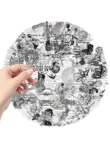 58 片透明复古邮票和剪贴画贴纸，个性化自粘 PET 贴纸，装饰行李箱，电脑手机壳，水瓶，个性化剪贴簿用品，适用于学校用品，返校