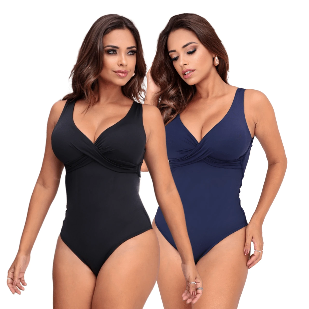 2 Piece Swimsuit Kit Body Support Slimming Waist Shaper Beach Vacation Sports And Fitness - 黑色和海軍藍 - 查看 1