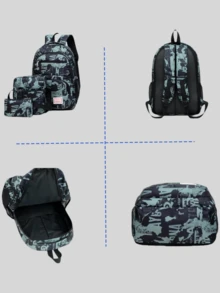 Camo Print Kids Boys Girls Backpack Set, School Campus Laptop Rucksack, Student Book Bag, Large Capacity Casual Business 15.6-Inch Computer Bag, Travel Backpack - Multicolor - View 8