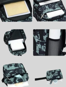 Camo Print Kids Boys Girls Backpack Set, School Campus Laptop Rucksack, Student Book Bag, Large Capacity Casual Business 15.6-Inch Computer Bag, Travel Backpack - Multicolor - View 10