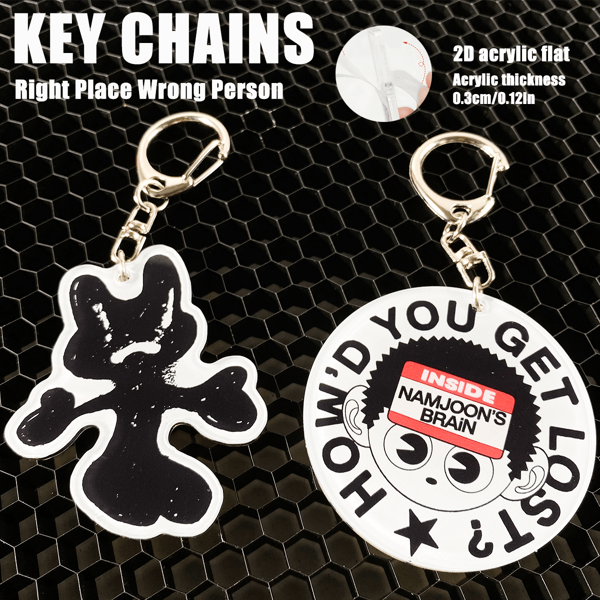 KOREA INS STYLE Acrylic KEY CHAINS, Kpop'Fans Art' Pattern ,RM RIGHT PLACE WRONG PERSON & LOST,Car Keychain Pendant Keychain Holder Key Ring Mobile Phone Bag Hanging Gifts,Special Gifts For Friends