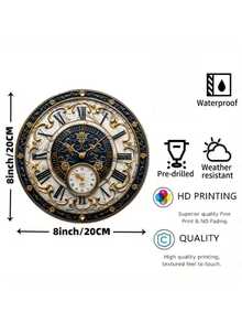 1 Stück elegante 2D flache Metall Uhr: 20 x 20 cm, 2D Effekt, langanhaltend Kunstdekoration, geeignet für Innen- und Außenbereich - Winterschlafzimmer Dekoration - Weihnachtsgeschenk - Halloween Dekoration - Metall - Künstler Malset - hochauflösender 2D Flachdruck, Metall Wanddekoration, ideal für Zuhause, Büro, Bar, Café, Innen- und Außenbereich - zufälliger Stil, Heimdekoration, Raumdekoration, Wanddekoration, Geschenk zum Geburtstag, Abschluss, zufällige Lochposition