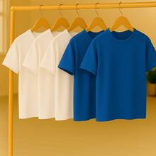 KIT 5 Basic Plain T-Shirts 100% Cotton 30.1 Unisex - 白色+白色+白色+寶藍色+寶藍色 - 查看 1