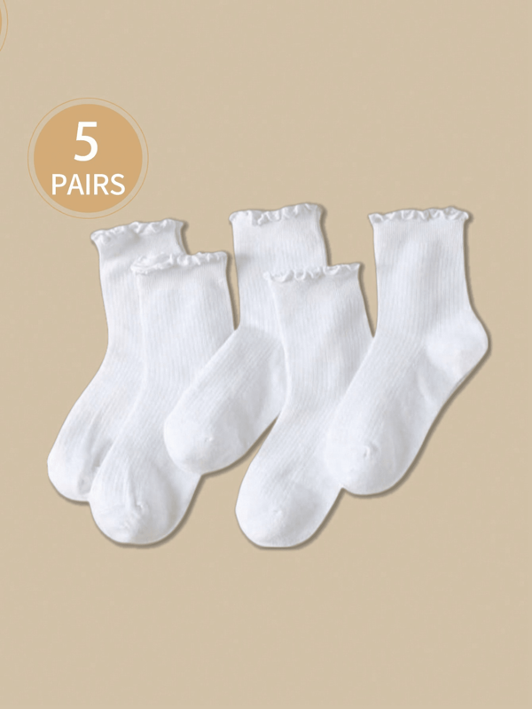 5 pares de calcetines casuales para mujer con detalles de encaje, volantes y rayas, aptos para todas las estaciones