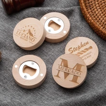 3pcs Custom Round Wooden Bottle Opener, Personalized Engraved Text Bar Bottle Opener, Suitable For Wedding Gifts, Anniversary Gifts, Special Occasions, Father's Day Gifts, Best Man Gifts, Bottle Opener That Can Be Engraved With Personal Name Or Special Date, Personalized Gift