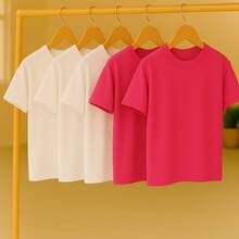 KIT 5 Basic Plain T-Shirts 100% Cotton 30.1 Unisex - White + White + White + Pink + Pink - View 1