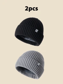 1 件 GOD 标志无檐小帽，纯色针织保暖羊毛帽，柔软舒适，简约设计，适合寒冷天气秋季穿着