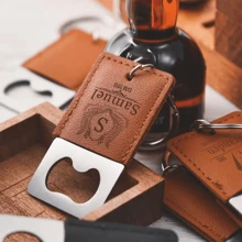 Personalized Faux Leather Keychain Bottle Opener, Customizable Groomsmen Gift, Customized Name Bottle Opener, Party Favors, Men's Practical Gifts, Gifts For Dad, Gifts For Boyfriend, Birthday Gifts, Suitable For All Seasons