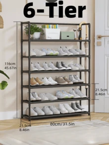 HOUSHELIF 6层多功能带门鞋架 | 布鞋收纳防尘省空间储物柜 | 独立式收纳盒，可收纳鞋子、书籍、零食、家居必需品（白色/黑色，现代设计）舒适家居必备品 - 彩色 - 查看 13