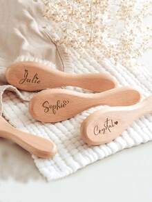 Customized Text Logo Baby Wool Brush, Kids Scrubbing Bath Massage Brush, Newborn Hair Washing Shower Cleaning Care Brush, Christening Birth Birthday Baby Shower Gift